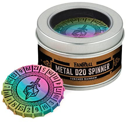Fanroll by Metallic Dice Games Metal d20 Spinner: Torched Rainbow