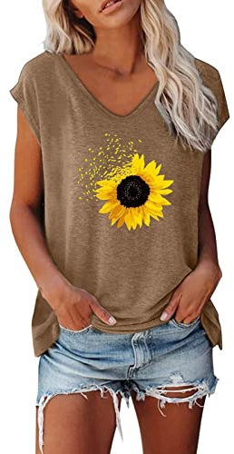 Tank Top Damen Ärmellose Sommer,V Ausschnitt Lockeres Bedruckt Lässige Tanktop T-Shirts Bluse T Shirt Oberteile T-Shirt Tee Tops Pullover Hemd Elegante Casual Locker Festlich Teenager Mädchen