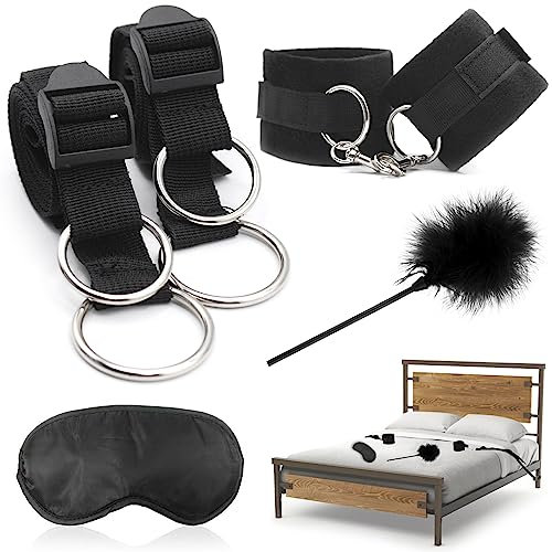 Handschellen Sex Bett & Augenbinde Sex Bett & Federkitzler,Fesseln Sex Set,BDSMs Spielzeug Hart,SM Sexspielzeug Extreme Paare,Bondageset Fessel Set,Bettfesseln Sex Möbel,BDSMs Toys,Fesseln für Frau