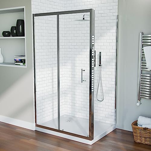 Nes Home Shower 1100 mm Sliding Door with 900 mm Frameless Glass Side Panel Screen