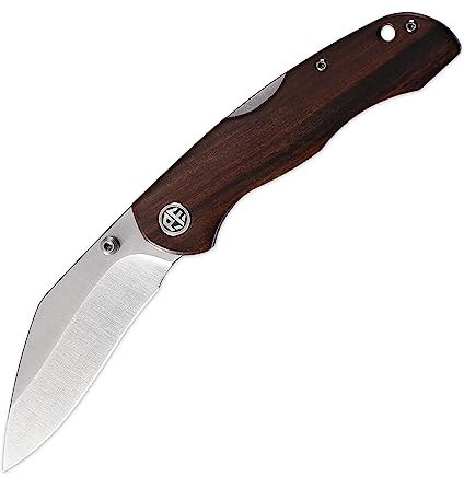 Petrified fish PFE12 Skalor Cuchillo Plegable 3,39 inch Cuchilla de satén de acero 154CM Olivewood Mango EDC cuchillo de bolsillo (Desert ironwood Satin)