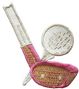 ETDesign #E02681 Pink Golf Club, Golf Ball Sports Embroidery Iron On Applique Patch (Size:2.25 by 3.25)