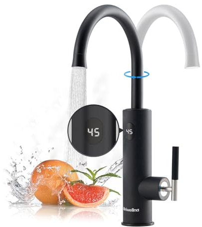Elektrische Wasserhahn Mit Durchlauferhitzer, 3.2 Kw, Durchlauferhitzer Wasserhahn KüChe, KüChenarmaturen Mit Led Digitale Wassertemperaturanzeige, 360 ° Drehbarer KüChenarmatur (Schwarz)