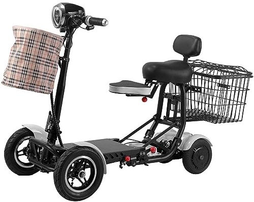 MKYOKO Faltbarer 4-Rad-Mobilitätsroller für Senioren Elektro-Rollstuhl Gerät mit Ladegerät und Korb enthalten für Reisen, Erwachsene, ältere Menschen,Weiß,10.4Ah