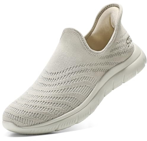 STQ Zapatos Mujer Deportes Slip-on Sin Cordones Ligero Zapatillas Fascitis Plantar Slip on para Correr Caminar Marrón Claro 39 EU/7.5 US
