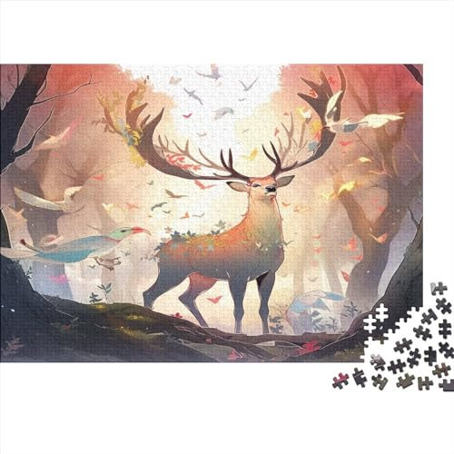 Hölzern Puzzle - Magischer Hirsch - 1000 Teile Puzzle Für Erwachsene, Holzpuzzle Mit Hirsch Motif