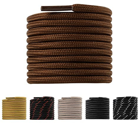 LARGERED Round Shoe Laces Work Boot Laces Heavy Duty, Durable Thick 4mm Shoelaces for Trainers Shoes Walking Hiking Boots, Replacement Round Lace Rope Laces for Men Women, Brown-120CM