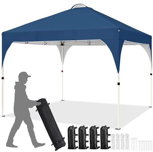 Yaheetech Faltpavillon 3x3 m Pop-Up Pavillon, Höhenverstellbar Gartenpavillon, Wasserdicht & Sonnenschutz Partyzelt Gartenzelt mit Rolltragetasche für Outdoor Markt Garten Hof, Navy Blau
