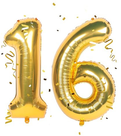 Gold Luftballon Zahlen 16 16. Geburtstag Deko Folienballon Zahl 16 Riesenzahl Ballon 16 Geburtstag Männer Frauen Party Hochzeit Nummer 16