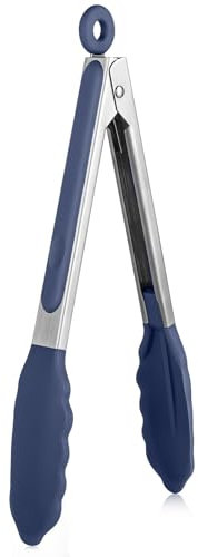 U-Taste 23cm Küchenzange aus Silikon: 250℃ hitzebeständige Kochzange mit fest versiegelten Antihaft-Gummispitzen & silikonbeschichtetem Stahlgriff & glatter Verriegelung (Mitternachtsblau)