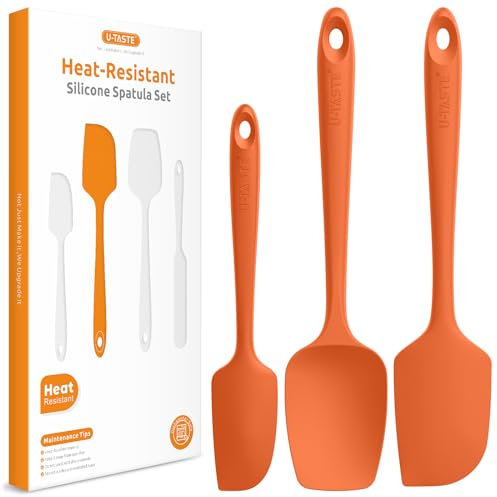U-Taste Silicone Spatula Set of 3: 315 ℃ High Heat-Resistant Rubber Bowl Scraper, Seamless Food Grade Flexible Kitchen Utensils for Cooking Baking Mixing & for Nonstick Cookware (Orange)