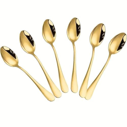 Maestro Craft Pack of 6 Stainless Steel Coffee Spoons, 14cm Teaspoons Set, Kitchen Cutlery Food Grade Set, Dishwasher Safe Small Tea Spoon Gold