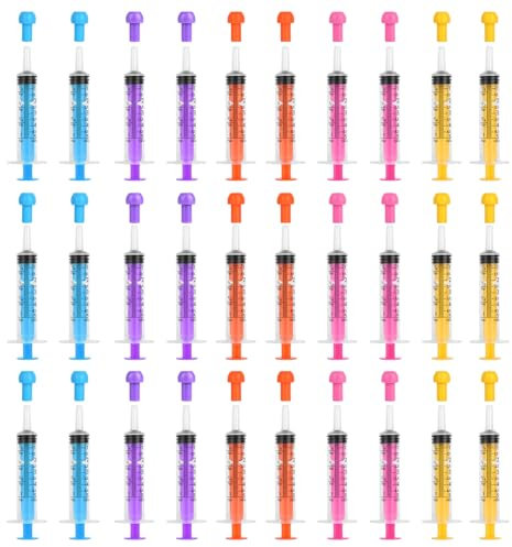 30 Stück Einwegspritzen 5ml, Kunststoff Spritze Mit Kappe, Futterspritze Ohne Nadel, Sterile Spritzen für Tierfütterung, Nachfüllen, Flüssigkeiten, 5 Farben