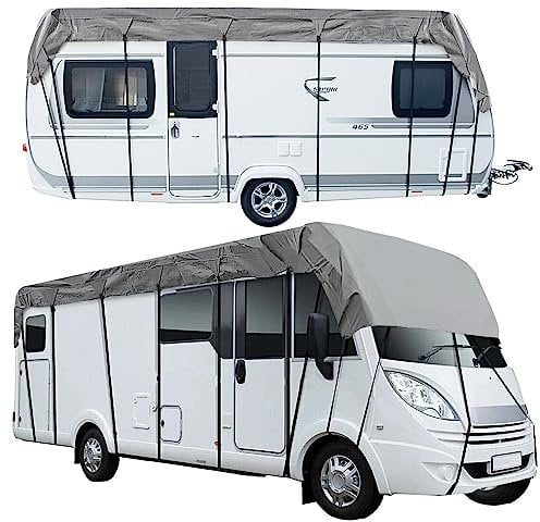 MRWiZMS Bache Caravane, Bache de Protection Camping Car, Tissu Non tissé Gris de Haute qualité, à l'eau et à la poussière, Housse Universelle pour Caravane (L700 x W300cm(L275 x W118in))