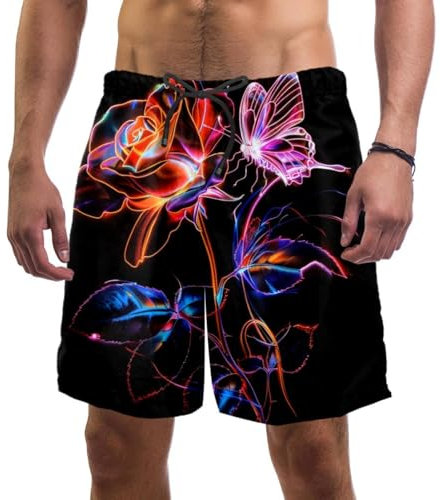 Short de bain pour homme à séchage rapide, rose fluo avec poches et doublure en maille, taille L, Multicolore, M