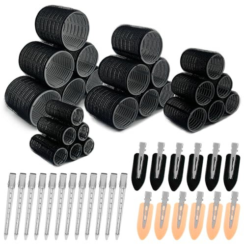 Lockenwickler Set, 48 Stücke Lockenwickler Locken Set 4 Größen 60mm 48mm 36mm 25mm, Selbsthaftend Lockenwickler Mit Klammern, Hair Rollers für Langes, Mittleres und Kurzes Haar
