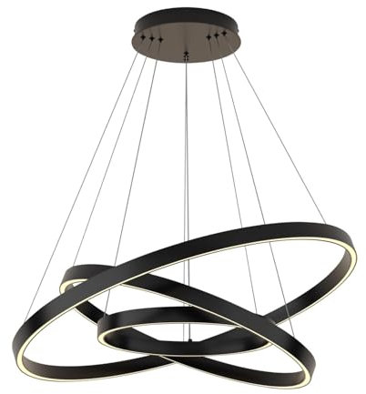 Licht-Erlebnisse Kronleuchter LED 3 Ringe H: max. 120 cm verstellbar Ø 80 cm Schwarz rund 3000 K warmweiß 6100 lm hell Modern Lüster Pendelleuchte Wohnzimmer