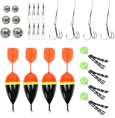 FISH-XPRO Pike Set Dead Bait Fishing Set – Dead Bait Angeln auf Hecht – Hechtposen – Stahlvorfächer – Wirbel