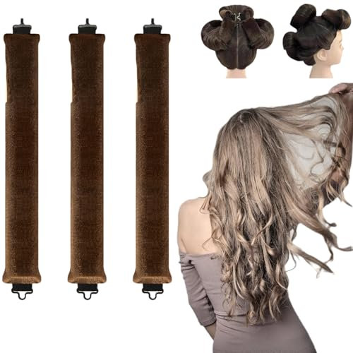 3 Stück Heizlose Locken Band, WINOK Hitzefreie Lockenwickler Heatless Curls Band, Lockenwickler Über Nacht, Overnight Haarwicklung ohne Hitze, Schlaf Lockenwickler für Kurzes und Langes Haar - Kaffee