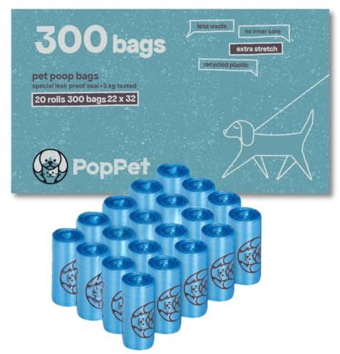 Poppet, Sacchetti Igienici Extra Stretch per Escrementi Cani, Resistenti, Facili da Aprire e a Prova di Perdite, in Materiale Riciclato, per Tutti i Dispenser (Normali, 300 Scchetti)