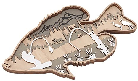 Hölzerne Hohlfischfiguren Mehrschichtige Buchsbaum Holz Hohlfisch Fische für Home-Office-Esszimmer (Basis)