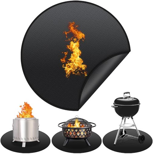 Feuerschalenmatte für Soloofen, Lagerfeuer, rund, feuerfest, öldicht, wasserdicht, Grillmatte für Terrasse, Gras, Outdoor-Grillzubehör, tragbar und wiederverwendbar, glänzendes Schwarz