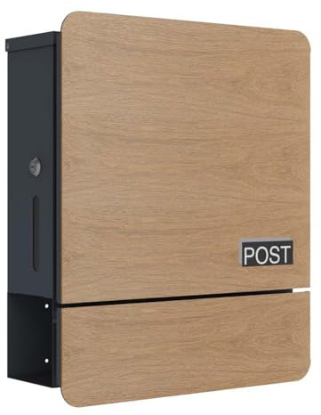 SCHARTEC Briefkasten SPB-4 helles Holz Design mit Zeitungsfach modern & groß Wandbriefkasten Postkasten