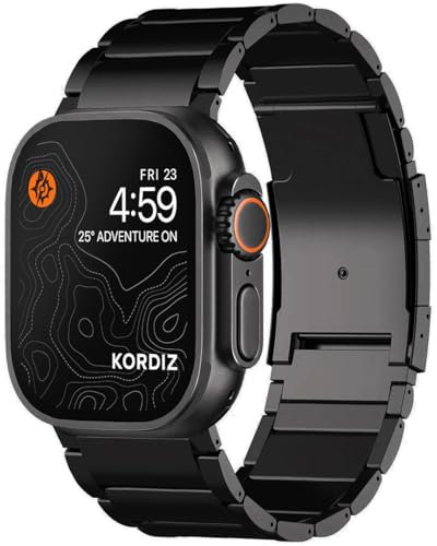 KORDIZ T01 Max - Titanium Band for Apple Watch Ultra 2 and Ultra - 49mm - Adjustable with Safety Clasp (Black)
