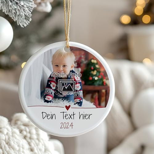 GRAZDesign Weihnachtskugel mit eigenem Foto und Namen personalisiert, Tannenbaum Aufhänger Keramik 10x10cm Geschenk Erinnerung