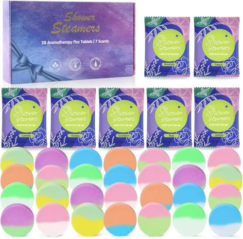 28pcs Aromatherapie Dusche Dampfer für Entspannung Geburtstag Weihnachten Set für Frauen und Männer, Duschbomben Tabletten für Stress Linderung und Selbstpflege, Luxus Home Spa