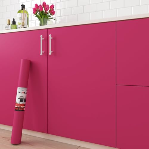 Decotalk Pink Self-Adhesive Wallpaper 40 x 300 cm Furniture Film Self-Adhesive Waterproof Walls Solid Colour Peel & Stick Wallpaper Hot Pink Removable Wallpaper