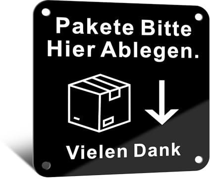 TAKULA Paketbox Aufkleber-Pakete Hier Ablegen Schild,10 * 10CM Aluminium Metallschild,Selbstklebendes Schild an Haustür und Briefkasten