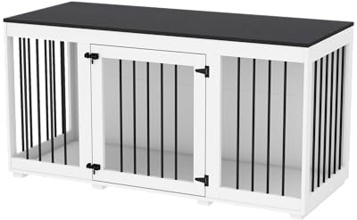 Moderne Hundebox mit 1 Gittertür,Hundehütte aus MDF und Metall,Transportbox für Haustier,atmungsaktiv,Hundehaus für mittelgroße Hunde,Hundekäfig für Innenbereich,Wohnzimmer,136x56x70cm