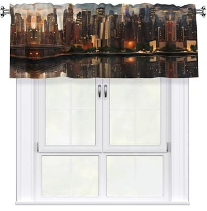 YYHHAOFA Kurze Vorhänge mit Volantstange, 137,2 x 45,7 cm, Motiv: Skyline von New York City, für Küche, Bad, Schlafzimmer, Studio, passend für die meisten Standard- oder dekorativen Gardinenstangen