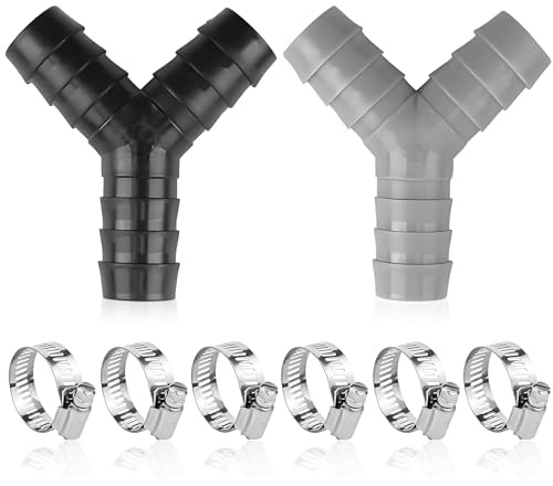 2 PCS Y-Type Washing Machine Hose Connectors, Double Waste Pipe Connector for Dishwashers and Appliances 2 Way Y Splitter for Pipes with 6 Hose Clamps (Black+Grey)