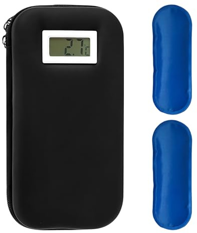Borsa termica per insulina, con 2 batterie di raffreddamento TSA, riutilizzabile, portatile, indicatore di temperatura, piccola borsa da viaggio, termica