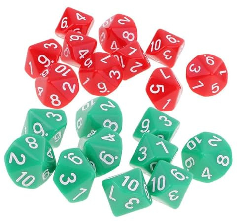 Yourandoll 20 STÜCKE Polyedrische Würfel D10 Dice Würfel Spielwürfel for DND RPG Dungeons & Dragons Brettspiel Kartenspiel (Rot und Grün)