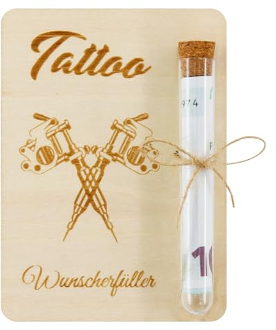 Verpackung für Geldgeschenke Tattoo,Tattoo Gutschein | Geldgeschenk Verpackung Holz,Tätowierung Geld Geschenk mit Reagenzgläser,für Damen Herren Tattoo Liebhaber