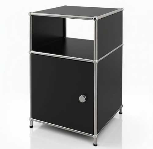 Floordirekt Regal, Metallregal, Beistelltisch - Schwarz, Chrom, 65Hx40Bx40T cm - Modulares Stecksystem im modernen Design, Metall Regal für Wohnzimmer, Büro, Flur - Nachttisch Concept Epure MK-040