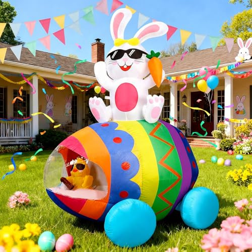 CAMULAND Osterdeko Outdoor, 180CM Aufblasbarer Hase für Garten | mit Eiern & Frohe Ostern Deko, ideal für Rasen, Hof & Feiertagsfeier