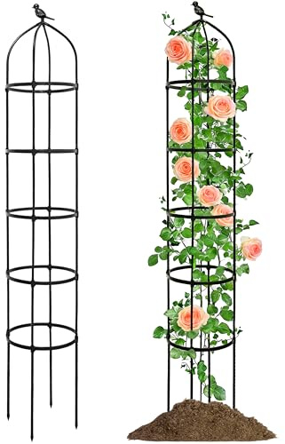 Rankobelisk Metall 205cm Höhe mit 38cm Durchmesser Verbreitern – Witterungsbeständige Garten Rankhilfe für Rosen und Blumen,Garten Obelisk,Freistehende Rankhilfe für Kletterpflanzen,Ranksäule
