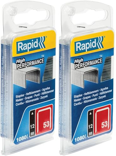 Rapid Tackerklammern Typ 53, 12 mm, Feindrahtklammern aus verzinktem Stahl, 1.080 Stück, für Holz, Stoffe und Textilien (Packung mit 2)