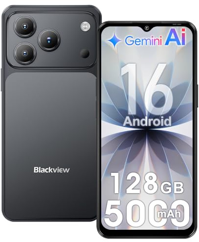 Blackview Wave 7C Smartphone Ohne Vertrag Android 16, 16GB+128GB/1TB AI Handy, 6.56 Handy Günstig, 5000-mAh-Akku, 32MP+13MP KI Kamera, 4G Dual SIM, WiFi 5, Face ID, GPS, OTG, Schwarz