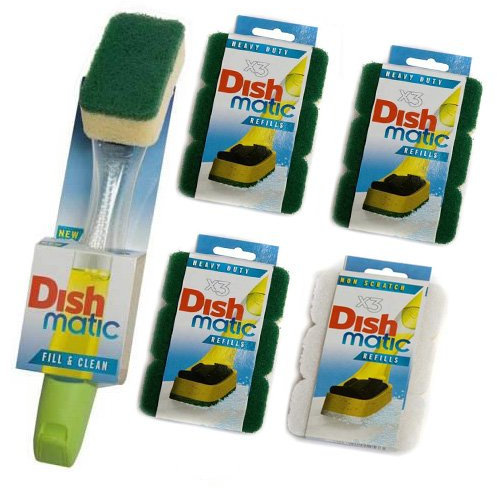 Complete Dishmatic Set (A Sponge Brush, 9x Green Refills, 3x Non-Scratch Head Refills)