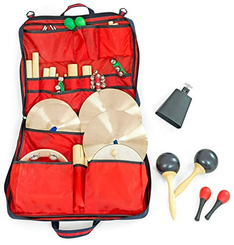 Betzold Musik - Percussions-Tasche mit 24 Instrumenten - Kinder Musikunterricht Musik-Schule Triangel Trommel Maracas Claves Tamburin Set Musikunterricht Klassensätze Musik Rhytmus Rhytmikinstrumente