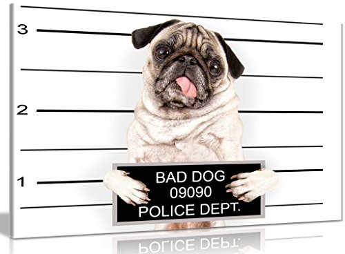 Pug Bad Dog Canvas Wall Art Picture Print (30x20in)