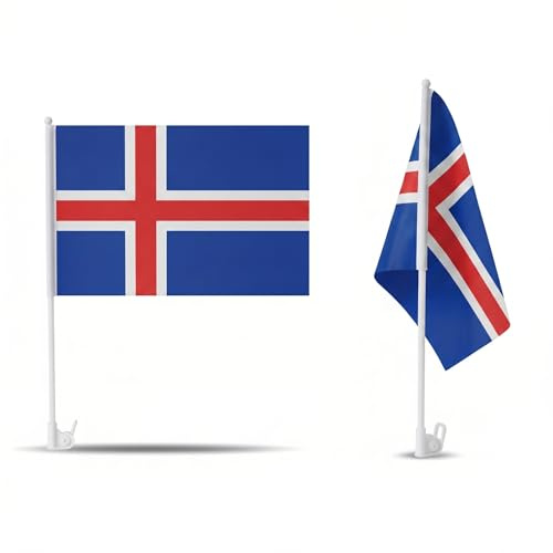 2er Set Auto Fahne Island - Autofahnen Isländische Flagge 30 x 45 cm, Fußball Fanartikel, WM & EM, Länderflagge Island