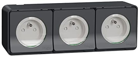 Taglierina – Triple PC 2P+T Horiz. Précâblée – Saillie – IP55 – IK08 – Grigio Mureva Styl – MUR36037