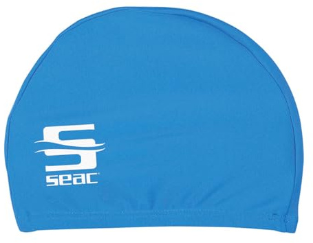 SEAC Cuffia in Tessuto JR, ideale per Nuoto da Piscina in Tessuto Unisex Bambini, Blu, Small