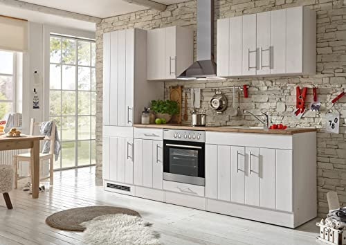 respekta Küchenzeile Anton BERP270LHWC Premium Landhaus Küchenblock 270 cm Breite mit Elektrogeräten